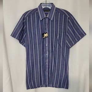 New Victory Men's NWT Blue Striped Short Sleeve Dress Shirt Shirt Size Small